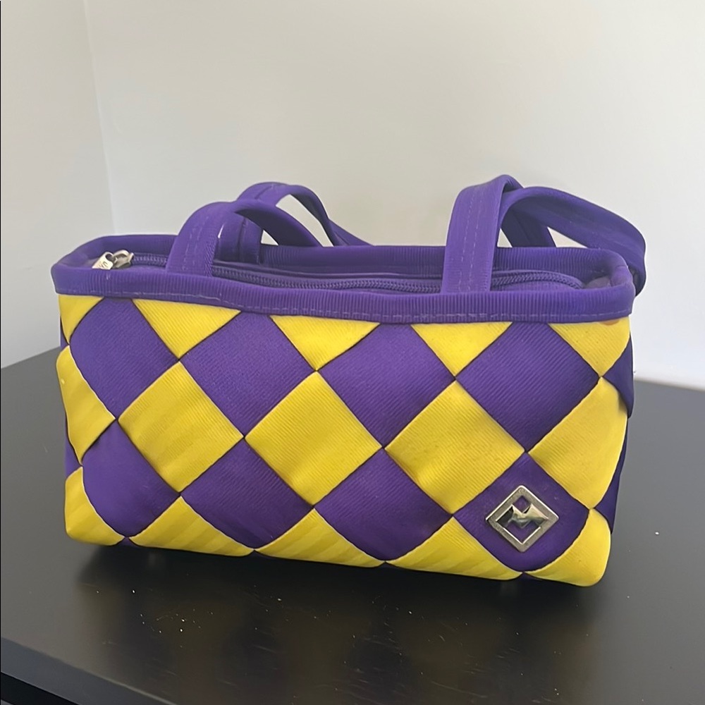 Bold Purple and Yellow Geometric Tote Bag